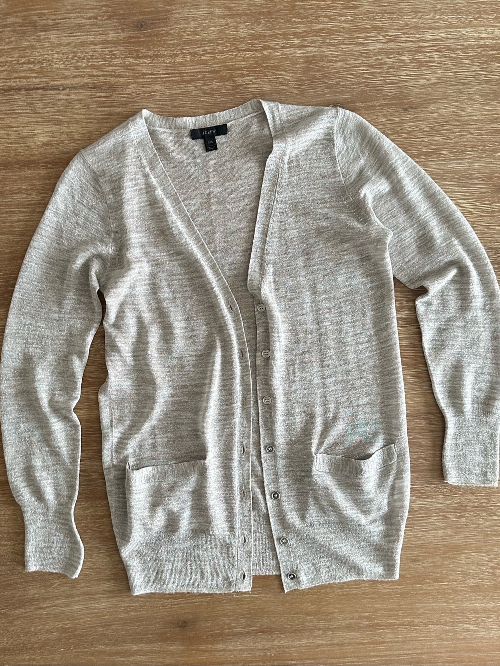 J. Crew Lightweight V-Neck Cardigan - Metallic Oatmeal Beige